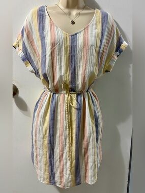 Source Unknown Pastel Striped Mini Dress